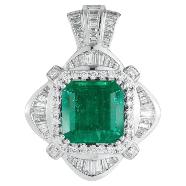 Emerald and Diamond Pendant For Sale
