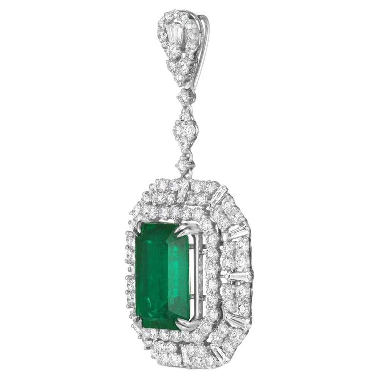 18k White Gold 7.92ct Emerald and 2.44ct Diamond Pendant For Sale