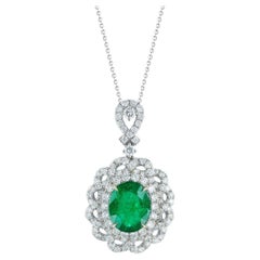 18k White Gold 3.64ct Emerald and 2.0ct Diamond Pendant