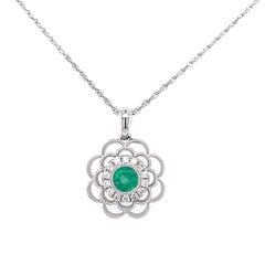 Ciondolo con smeraldo e diamante in oro bianco 14K