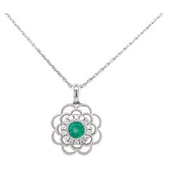 Emerald and Diamond Pendant in 14K White Gold