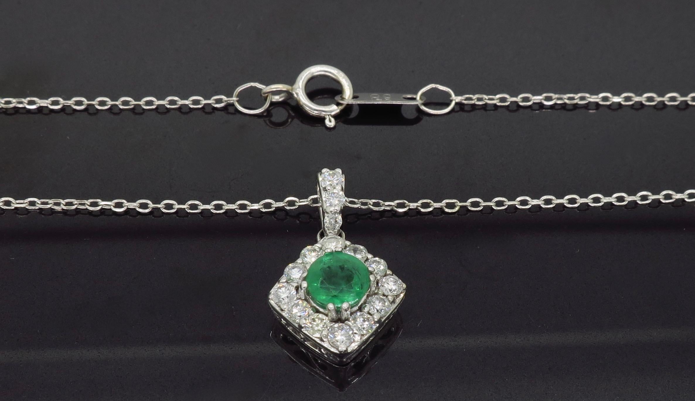Emerald and Diamond Pendant Necklace In New Condition In Webster, NY