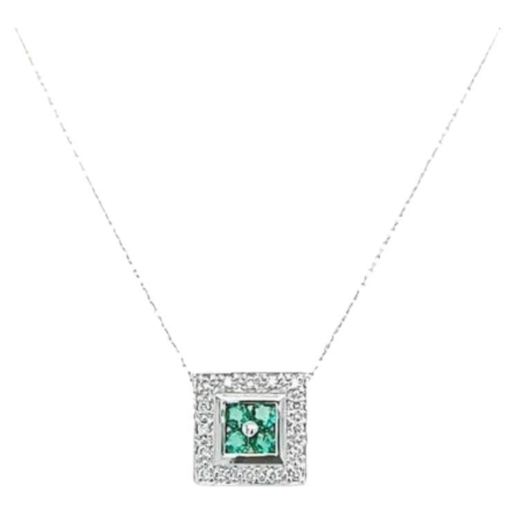 Emerald and Diamond Pendant Necklace in White Gold