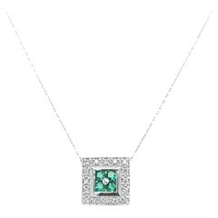 Emerald and Diamond Pendant Necklace in White Gold