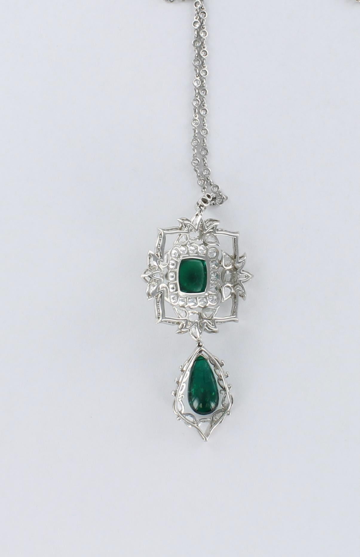 Modern Emerald and Diamond Pendant Set in Platinum For Sale