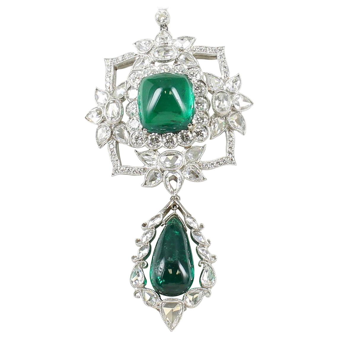 Emerald and Diamond Pendant Set in Platinum For Sale
