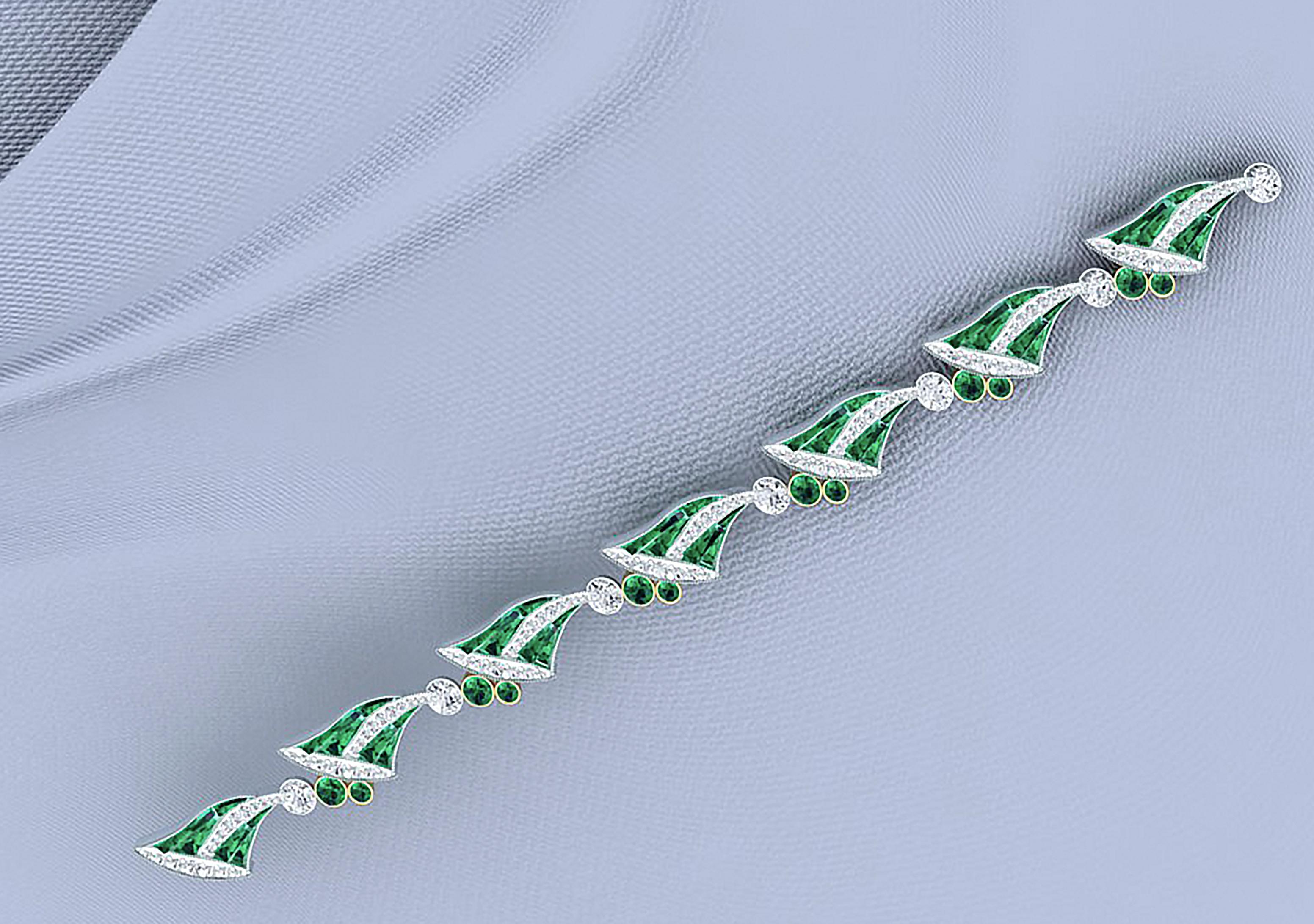 Femenino o masculino Pulsera de esmeraldas y diamantes en platino y oro amarillo de 18k en venta
