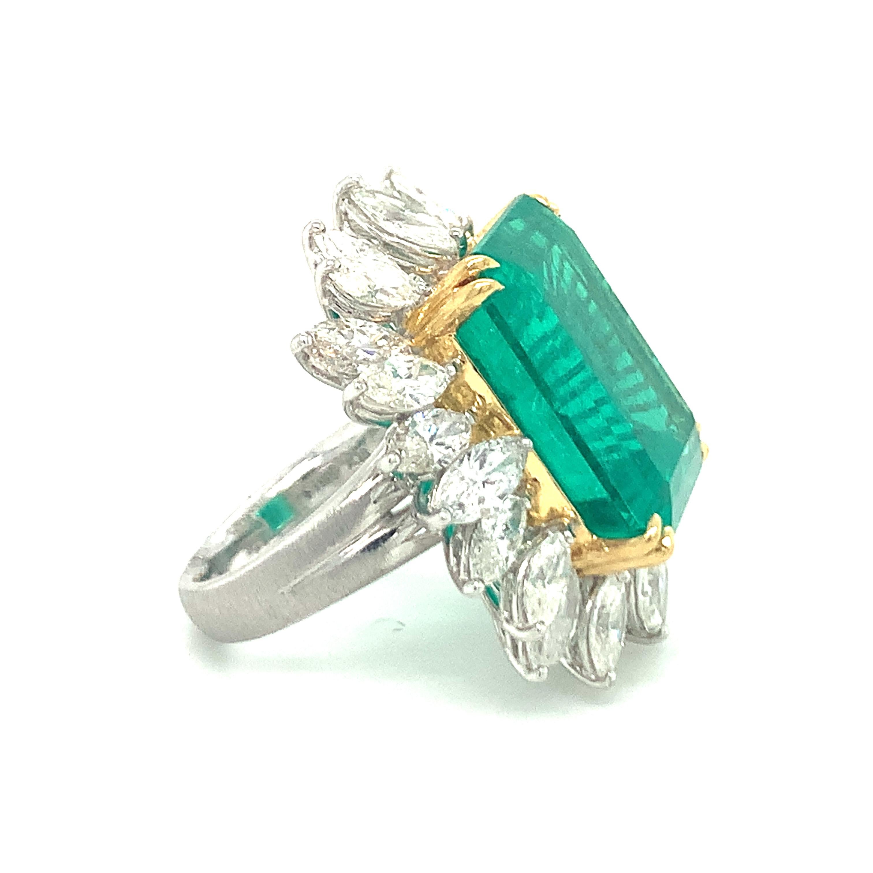Emerald Cut Emerald and Diamond Platinum and Gold Ring For Sale