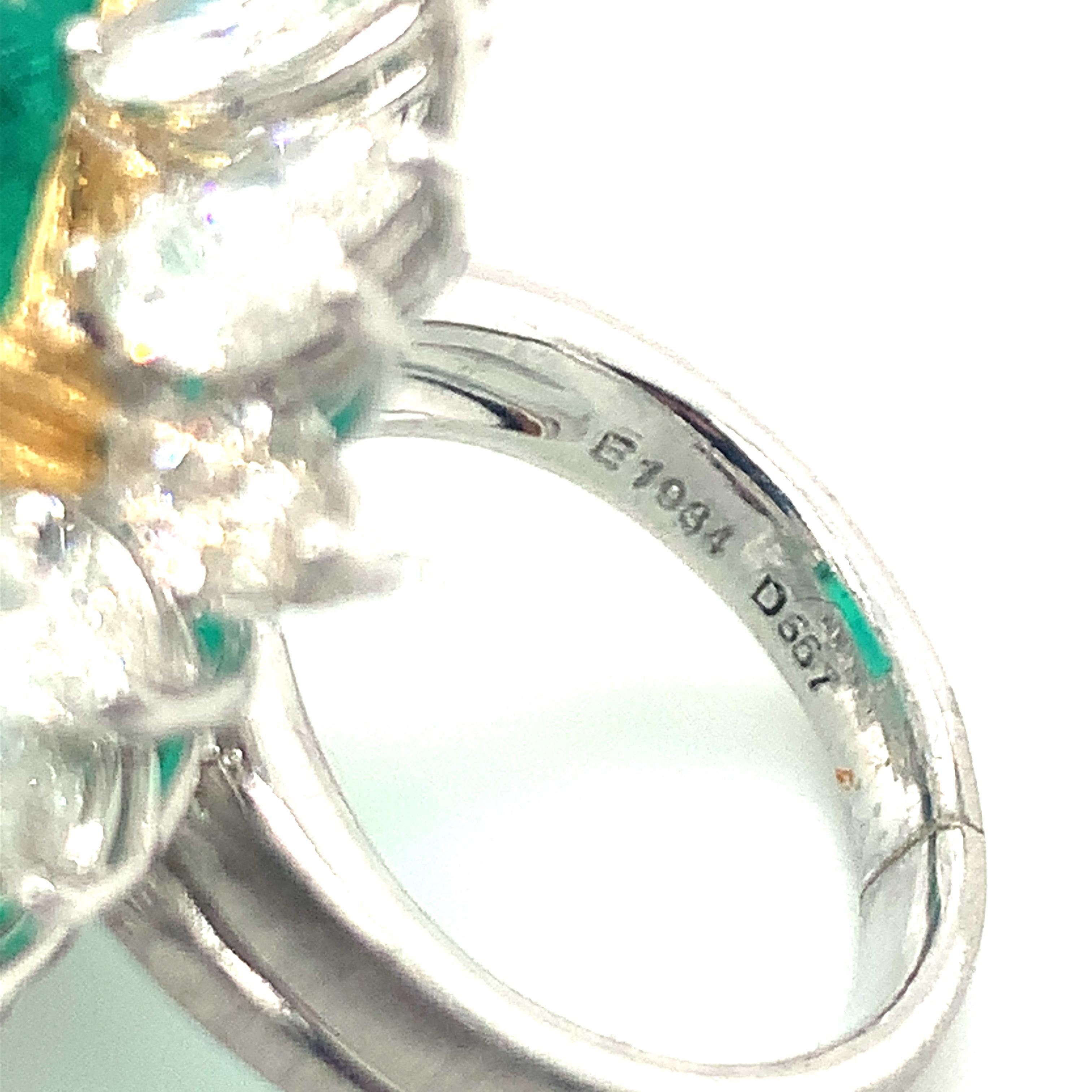 Emerald and Diamond Platinum and Gold Ring For Sale 1