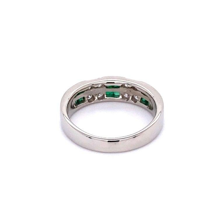 Women's Emerald and Diamond Platinum Cocktail Band Ring Estate Fine Jewelry For Sale