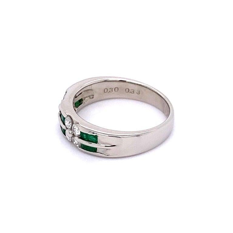 Emerald and Diamond Platinum Cocktail Band Ring Estate Fine Jewelry For Sale 1