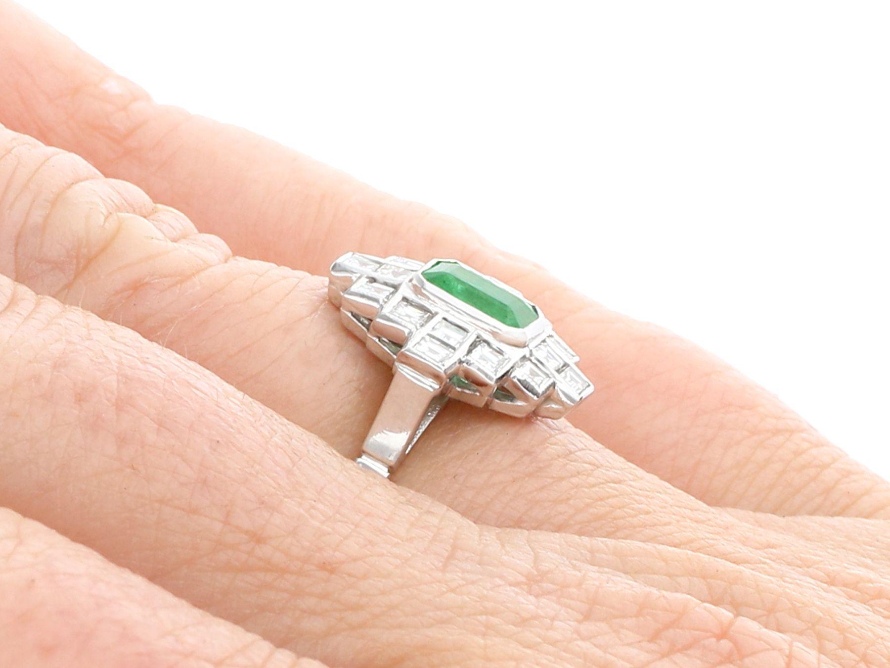 Emerald Cut Emerald and Diamond Platinum Cocktail Ring Art Deco, Circa 1940 3