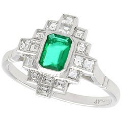 Emerald Cut Emerald and Diamond Platinum Cocktail Ring Art Deco, Circa 1940