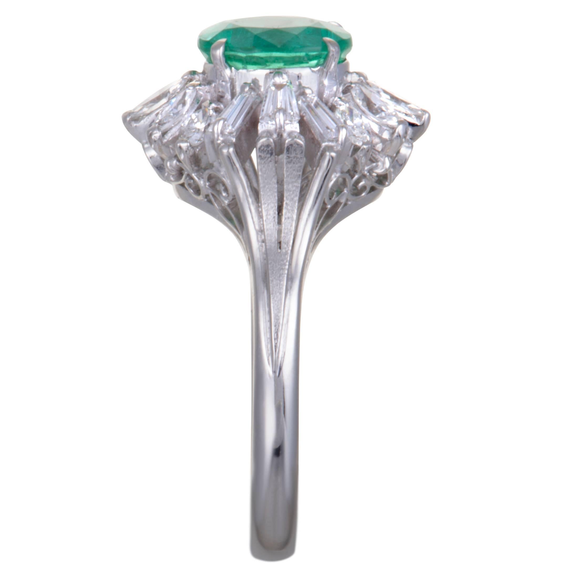 Oval Cut Emerald and Diamond Platinum Cocktail Ring