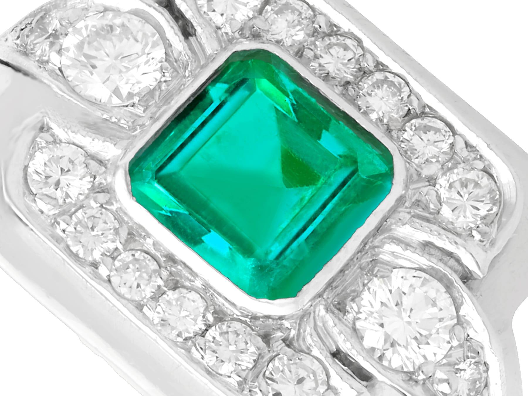 Square Cut Emerald and Diamond Platinum Cocktail Ring For Sale