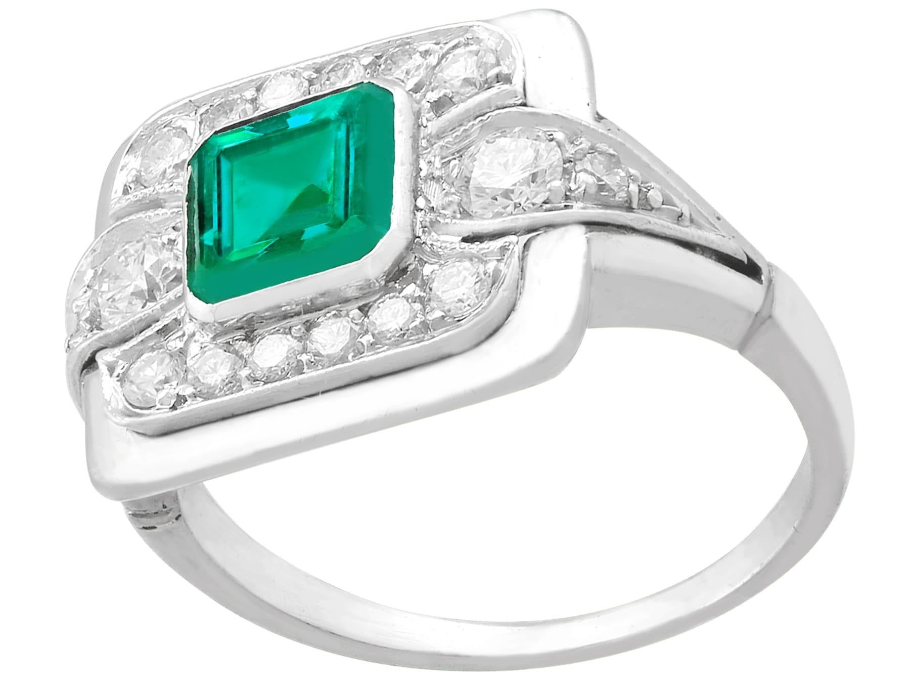 Emerald and Diamond Platinum Cocktail Ring In Excellent Condition For Sale In Jesmond, Newcastle Upon Tyne