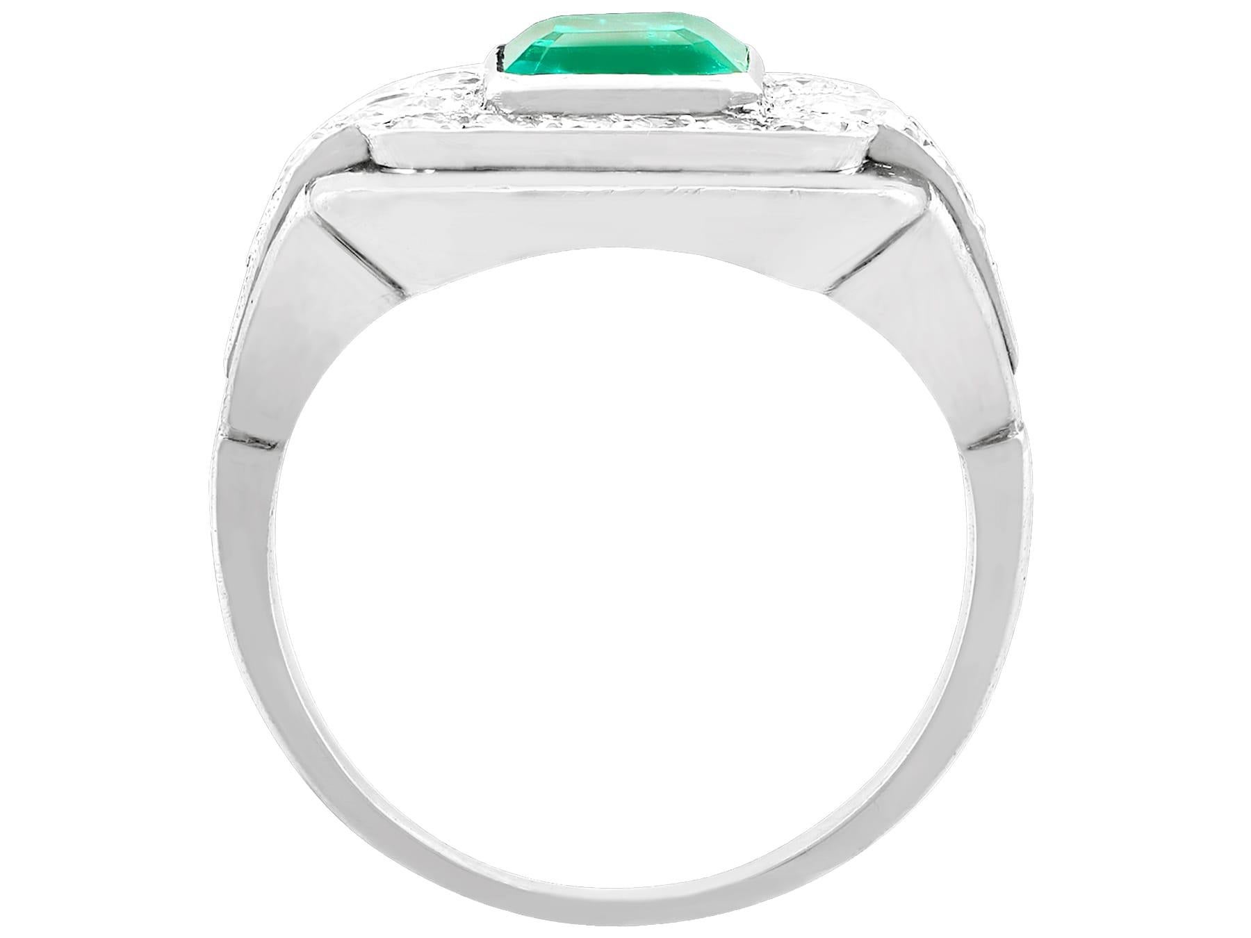 Women's or Men's Emerald and Diamond Platinum Cocktail Ring For Sale