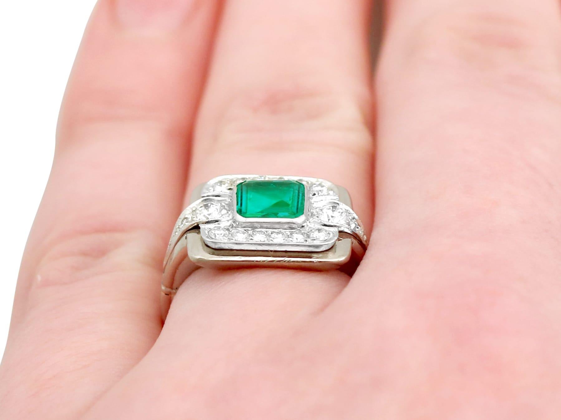 Emerald and Diamond Platinum Cocktail Ring For Sale 4