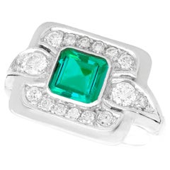 Retro Emerald and Diamond Platinum Cocktail Ring
