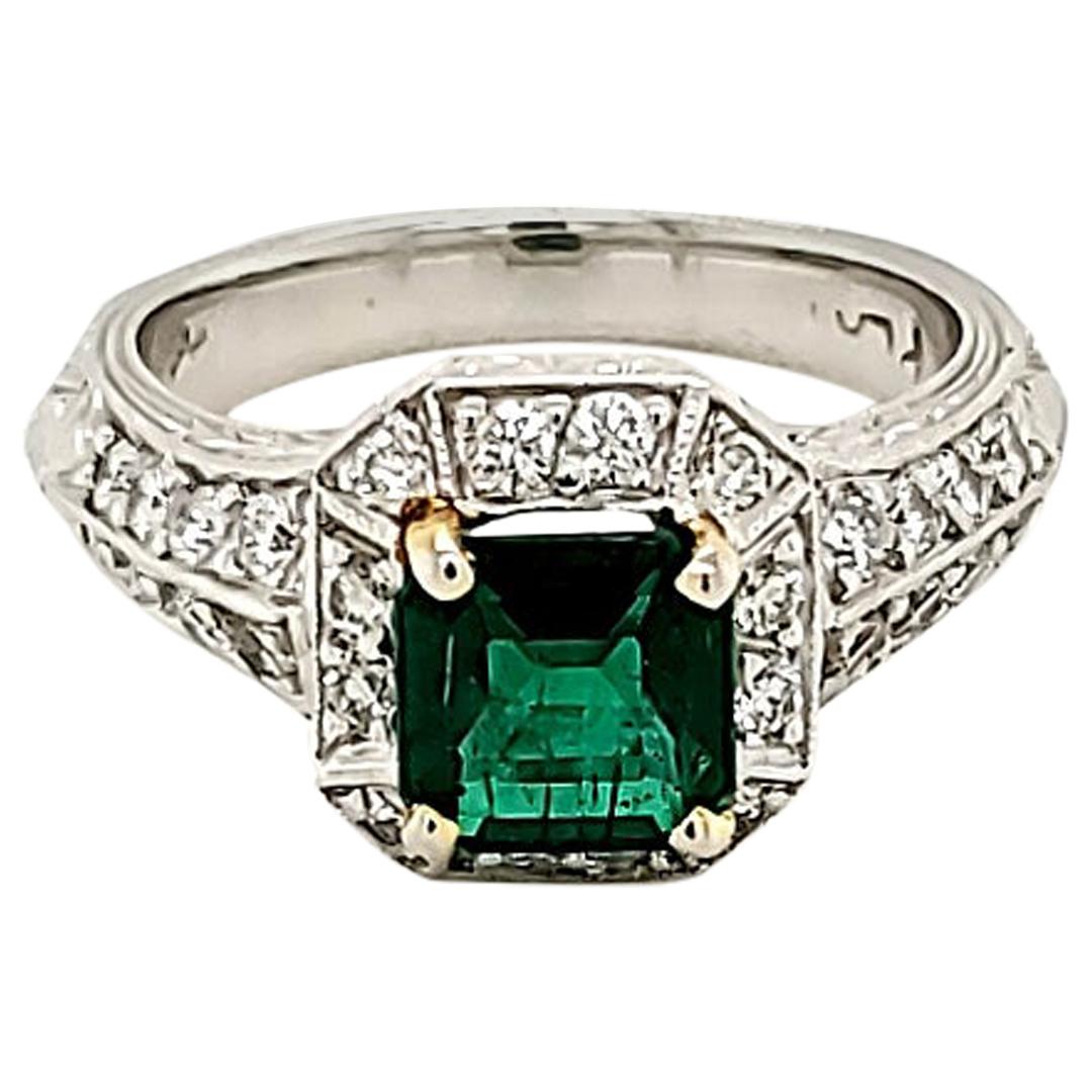 Emerald and Diamond Platinum Engagement Ring