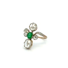 Emerald and Diamond Platinum on Gold Ring Fine Vintage Estate Jewelry