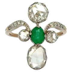 Emerald and Diamond Platinum on Gold Ring Fine Vintage Estate Jewelry
