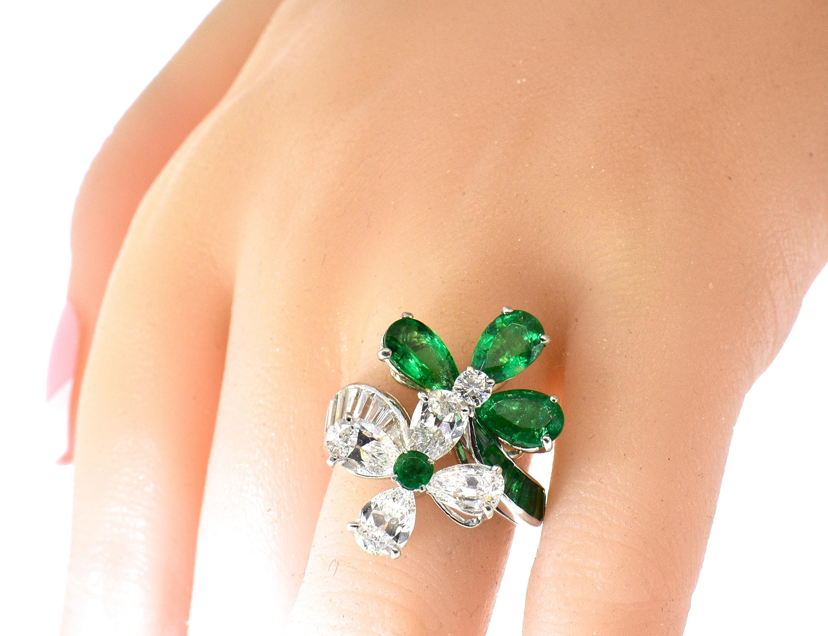 Emerald and Diamond Platinum Ring 4