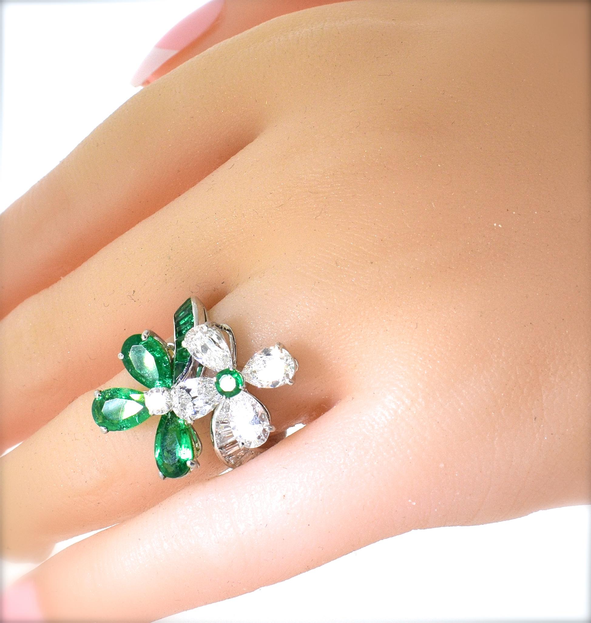 Emerald and Diamond Platinum Ring 2
