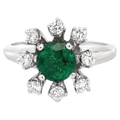 Anillo Vintage de Platino con Esmeralda y Diamantes