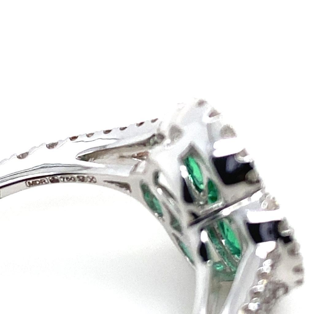 Women's Emerald and Diamond Quatre Foil Cluster 18 Karat White Gold Engagement Ring