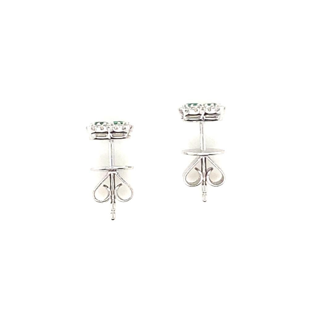Women's Emerald and Diamond Quatrefoil Cluster Earrings 18 Karat White Gold For Sale