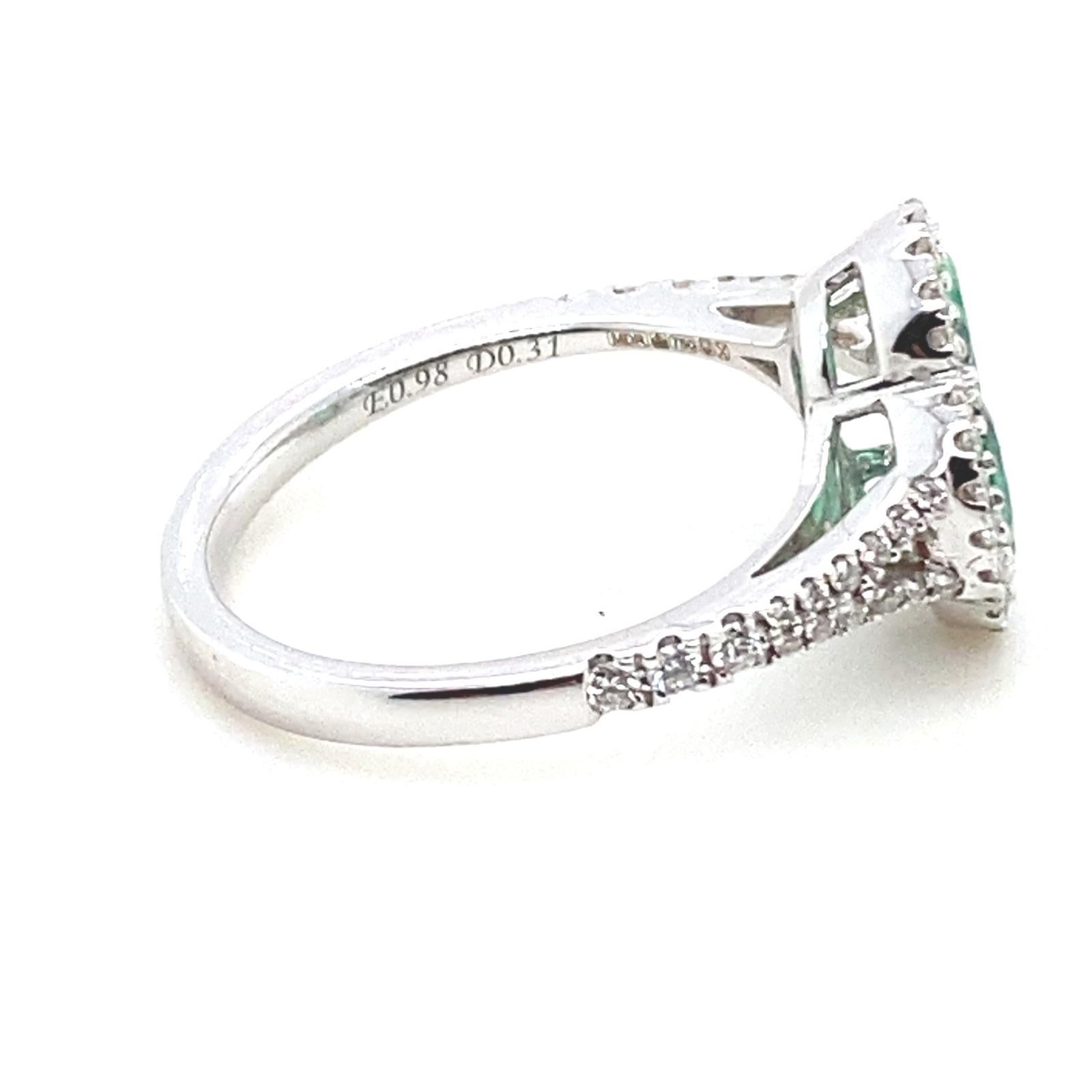 Women's Emerald and Diamond Quatrefoil Cluster Ring 18 Karat White Gold For Sale