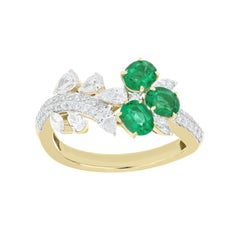 Bague émeraude et diamant en or blanc 18K Bijoux artisanaux pour cadeau d'anniversaire