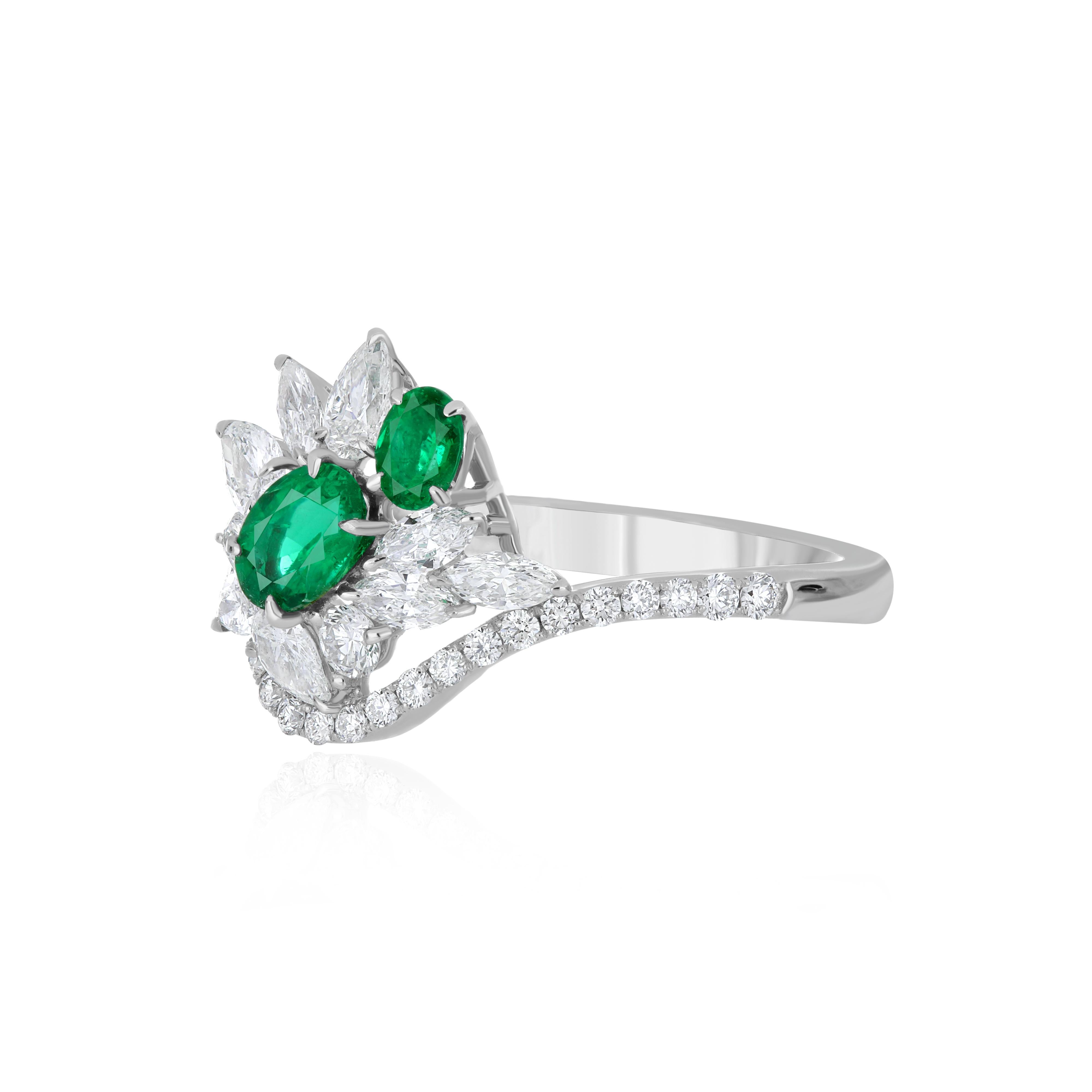 For Sale:  Emerald and Diamond Ring 18 Karat White Gold 3