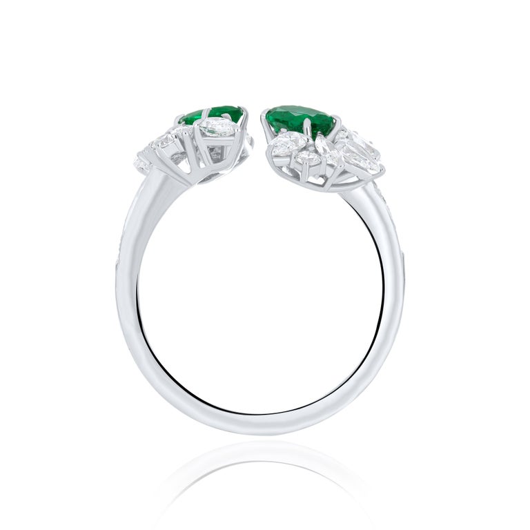 Customizable Emerald And Diamond Ring 18 Karat White Gold For Sale at ...