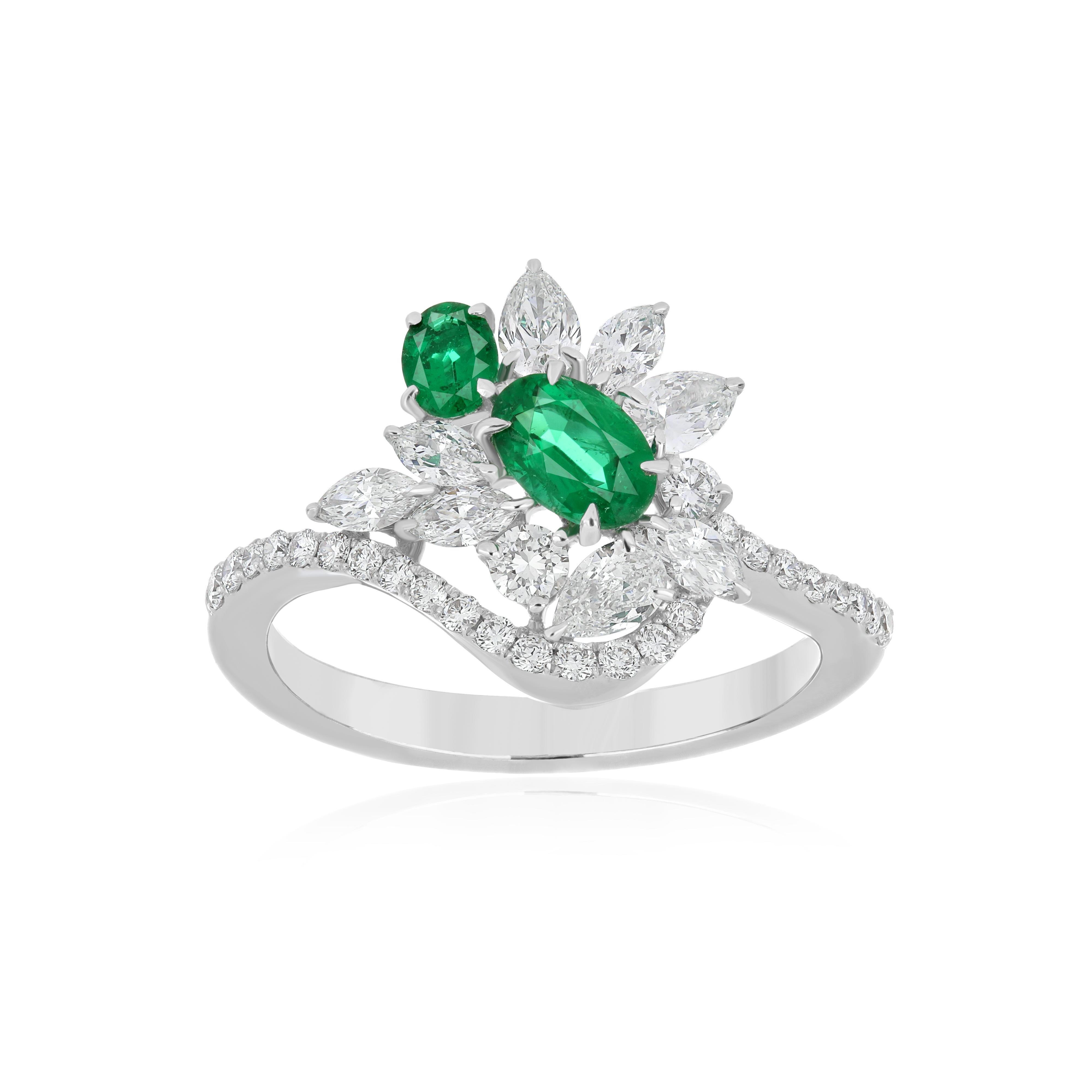 For Sale:  Emerald and Diamond Ring 18 Karat White Gold 6