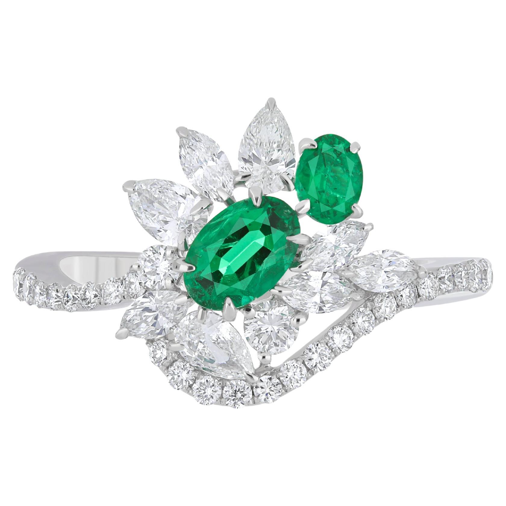 For Sale:  Emerald and Diamond Ring 18 Karat White Gold