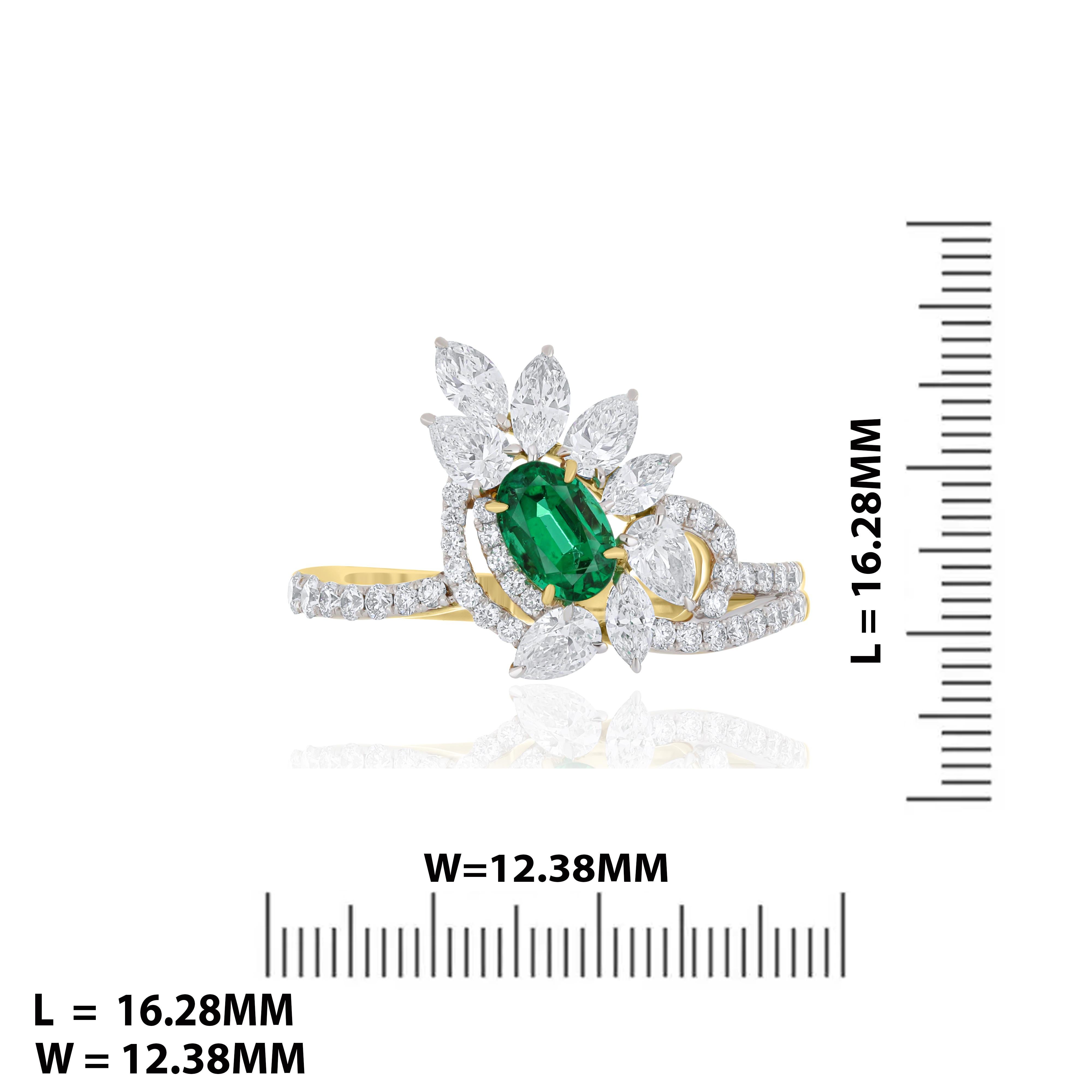 En vente :  Bague en or jaune 18 carats avec émeraudes et diamants Bijoux de fête artisanaux 7