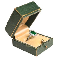 Colombian Emerald Engagement Ring. AGL 1ct No Oil Emerald Halo Ring Platinum