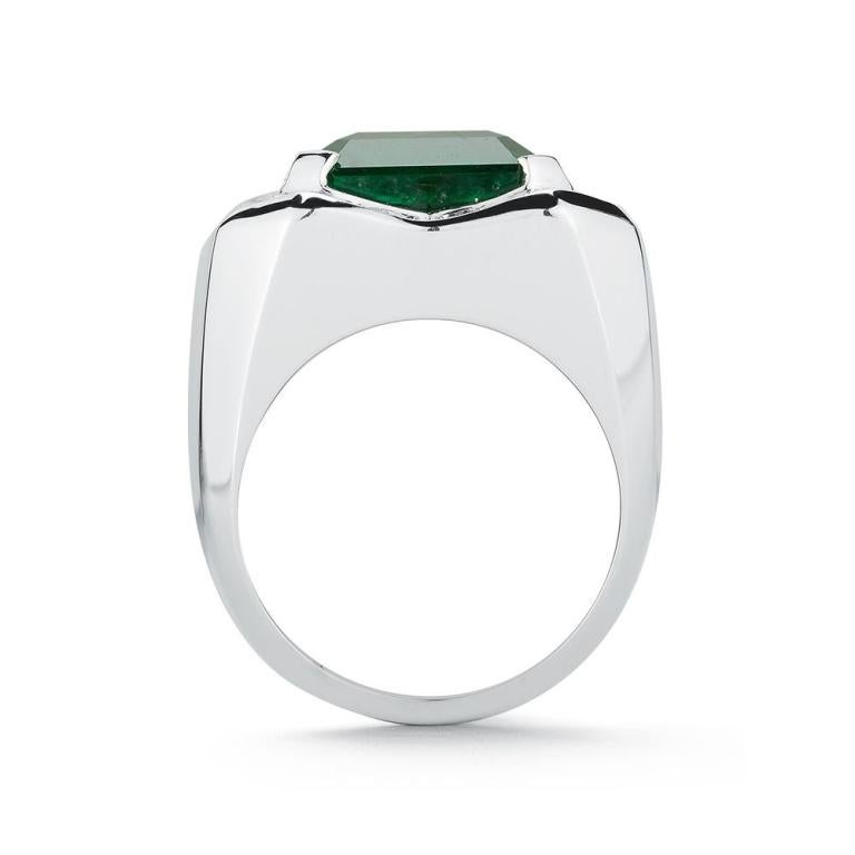 EMERALD AND DIAMOND RING A significant setting to showcase a 15 ct exceptional emerald bordered by only the finest white diamonds Item: # 02862 Metal: 18k W Lab: Gia Color Weight: 14.57 ct. Diamond Weight: 2.40 ct.
