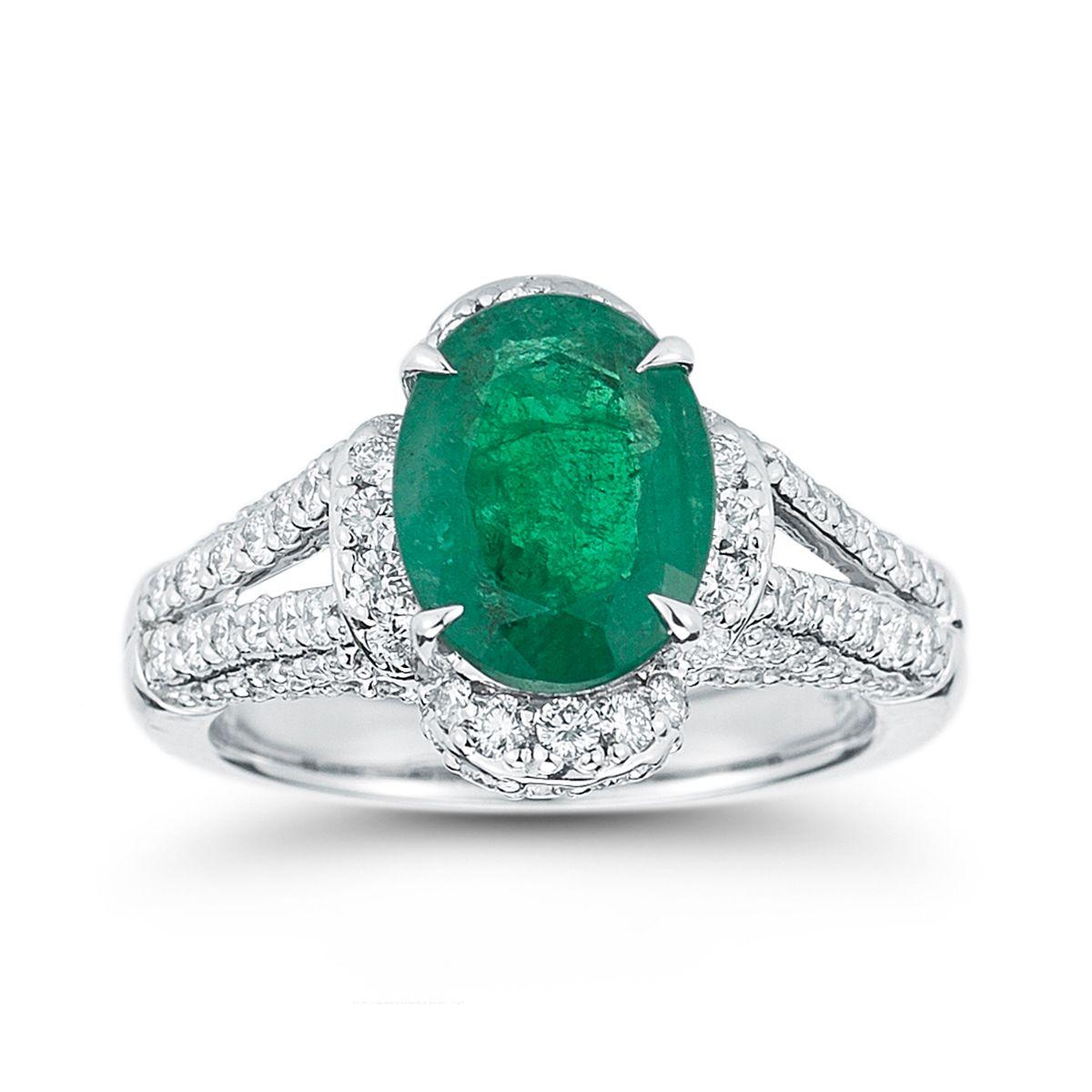 18k White Gold 2.53ct Emerald and 1.27ct Diamond Ring

EMERALD AND DIAMOND RING
A sweet split shank halo for this vivid green oval Emerald
Item: # 01867
Metal: 18k W
Color Weight: 2.53 ct.
Diamond Weight: 1.27 ct.