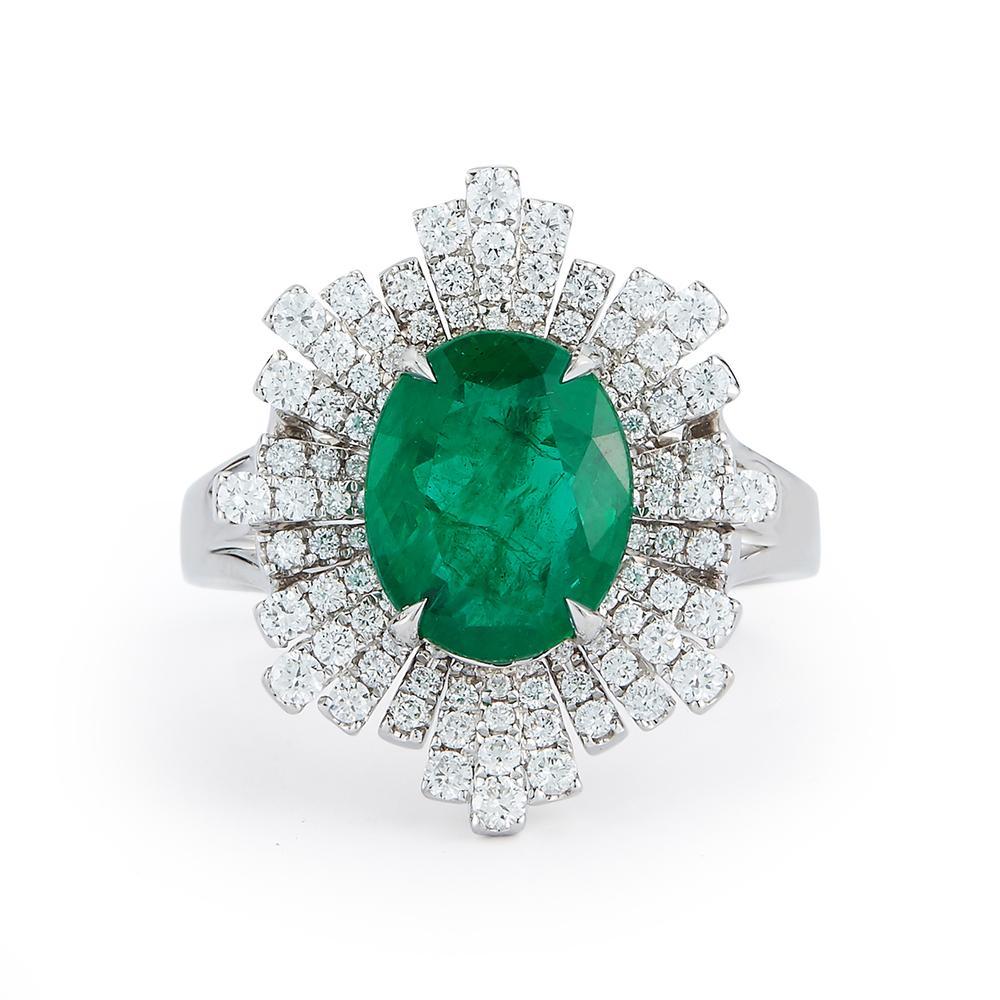 18k White Gold 2.65ct Emerald and .69ct Diamond Ring

A spectacular starburst halo highlights a bright oval emerald.
Item: # 02802
Metal: 18k W
Color Weight: 2.65 ct.
Diamond Weight: 0.69 ct.