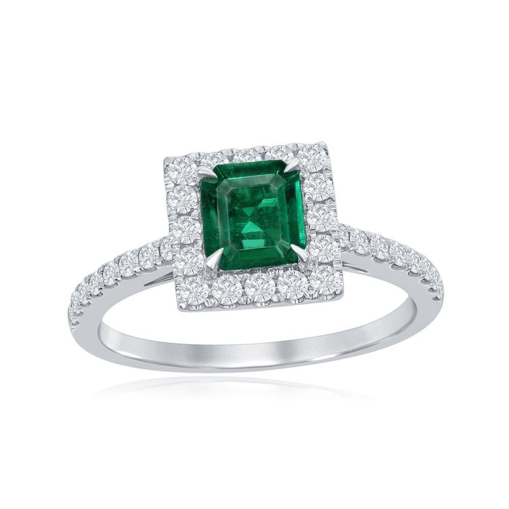 14k White Gold .67ct Emerald and .43ct Diamond Ring

A dynamic diamond halo surrounds a rich green emerald.
Item: # 03149
Metal: 14k W
Color Weight: 0.67 ct.
Diamond Weight: 0.43 ct.