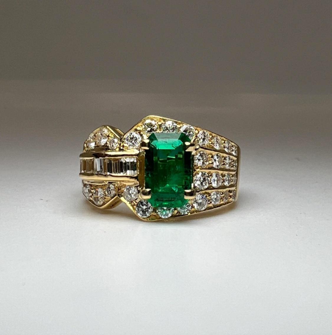 An emerald and diamond ring in size O weighing 7.8 grams with a total of 0.50 carats of diamonds is a stunning and luxurious piece of jewelry. The emerald center stone adds a pop of vibrant green color, while the diamonds add a touch of sparkle and