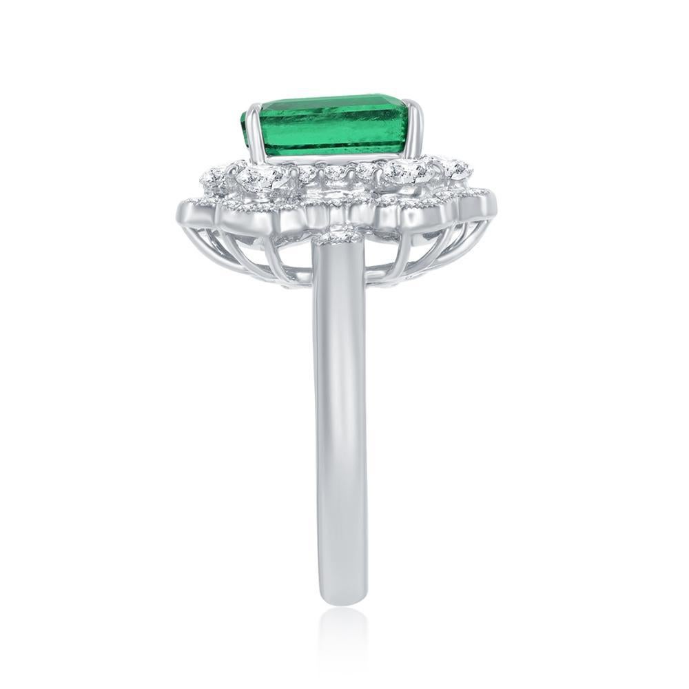 Modern 18k White Gold 3.63ct Emerald and 1.44ct Diamond Ring For Sale