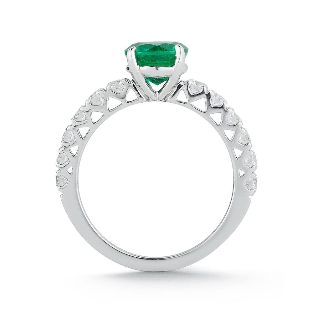 Modern 18k White Gold  1.33 ct Emerald and 0.72 ct Diamond Ring For Sale