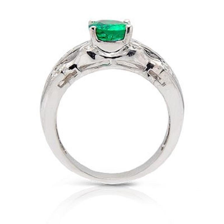 Modern 18k White Gold 1.7ct Emerald and 1.08ct Diamond Ring For Sale