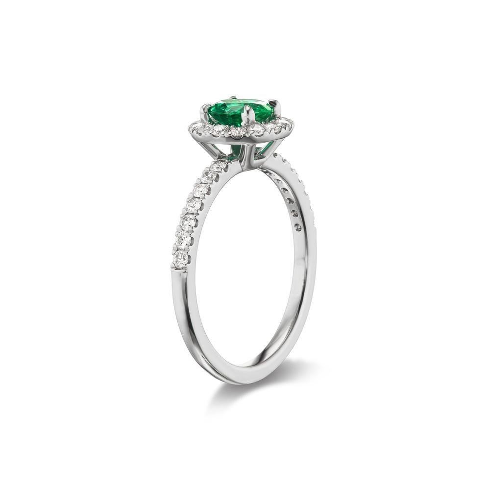 Modern 14k White Gold .55ct Emerald And .48ct Diamond Ring For Sale