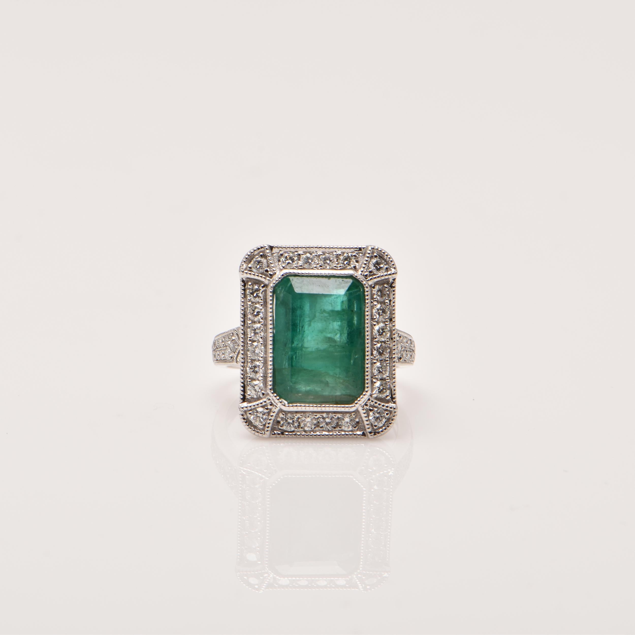 Ring mit Smaragd und Diamant (Art déco) im Angebot