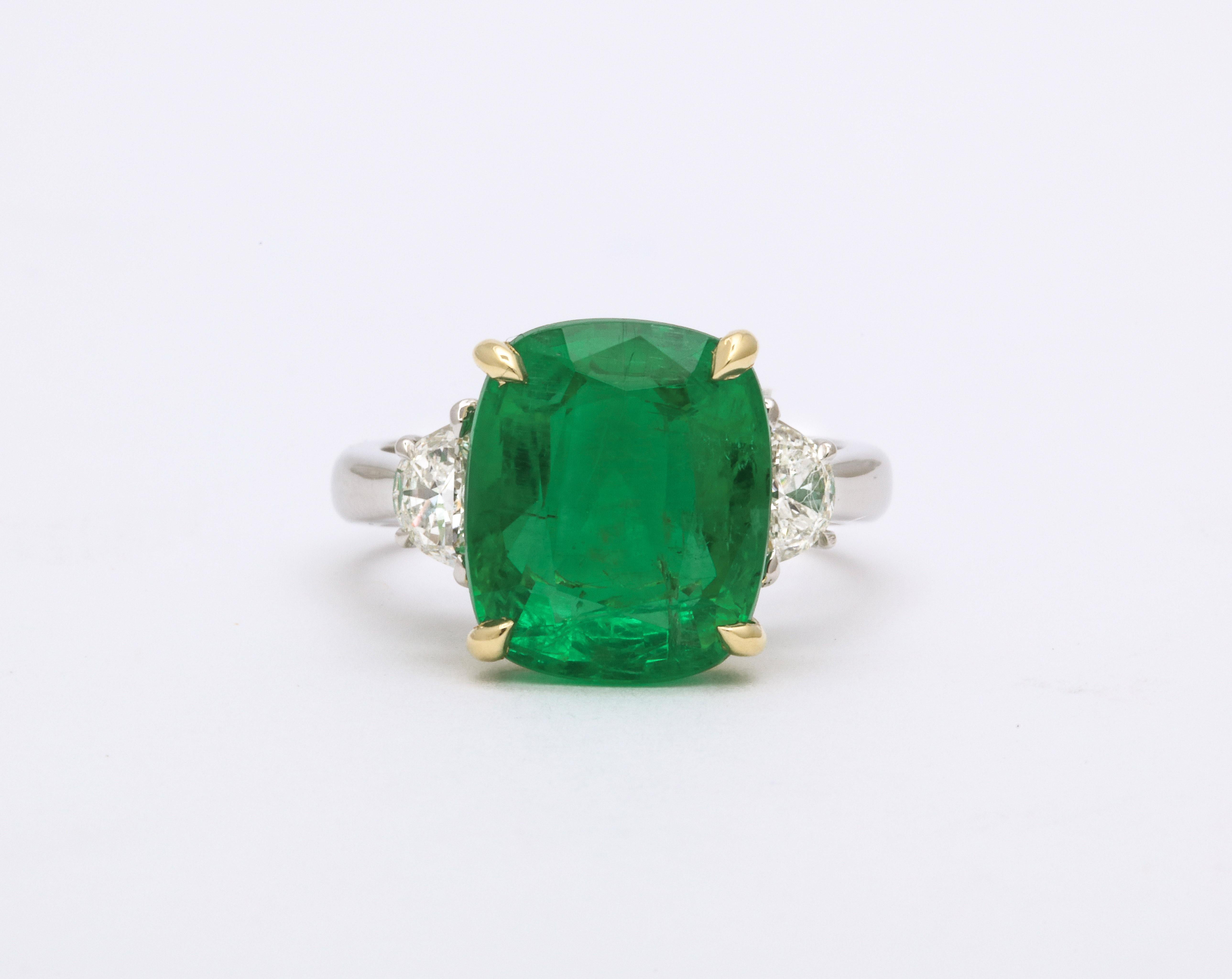 Cushion Cut Emerald and Diamond Ring